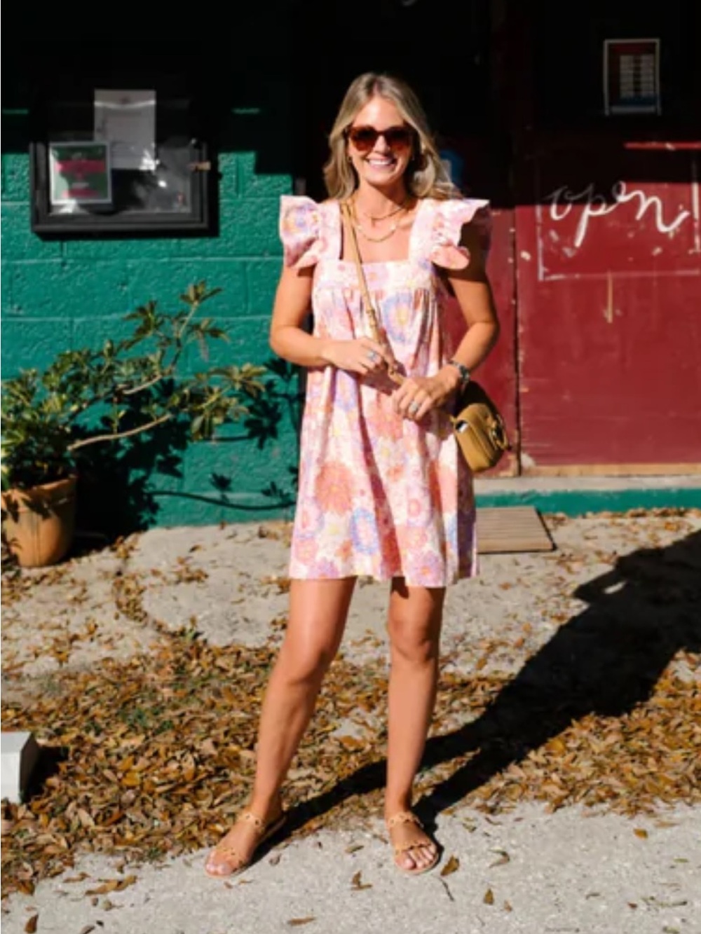 Tuckernuck Pastel Pink Floral Ruffle-Sleeve Mini Dress